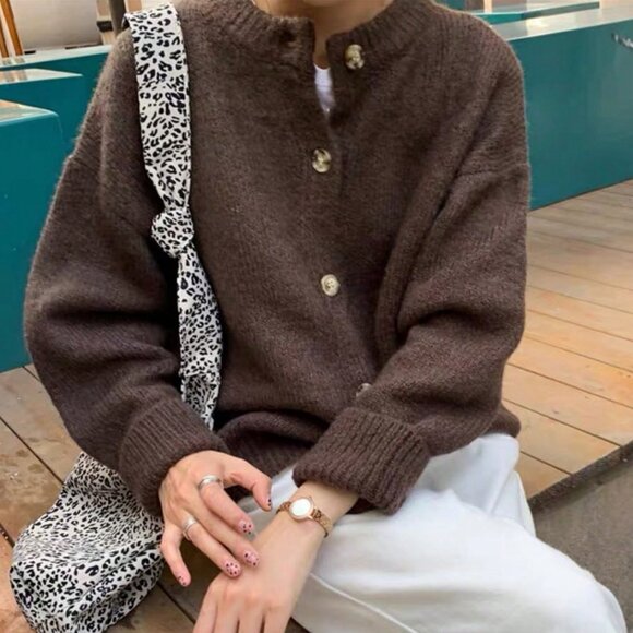 Brown Casual Women's  Slouchy Loose Knitted Sweater Cardigan - Picture 6 of 11